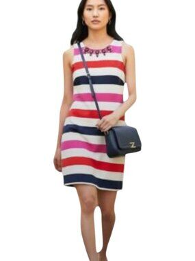 Vince Camuto Colorblock Sheath Dress Red Pink Navy Lined Size 12 VGUC